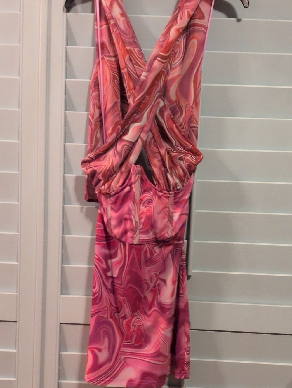 Bardot Pink Marble-Print Backless Wrap Dress